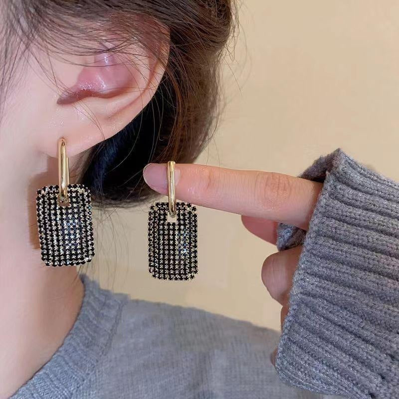 925 Silver Needle Exaggerated Geometric Full Diamond Earrings
