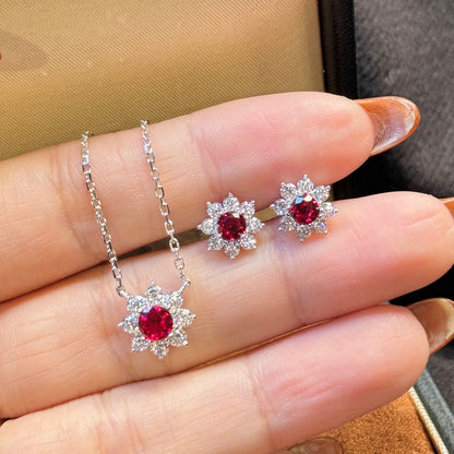 Red Diamond Inlaid Clavicle Chain Female Stud Earrings
