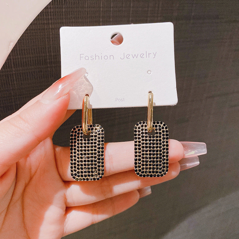 925 Silver Needle Exaggerated Geometric Full Diamond Earrings