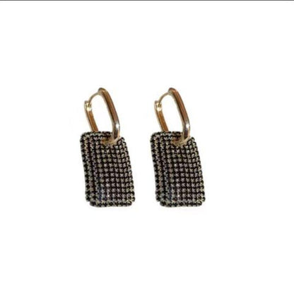 925 Silver Needle Exaggerated Geometric Full Diamond Earrings